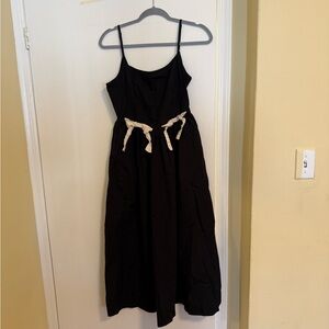 Black Midi Dress with Cream Bows